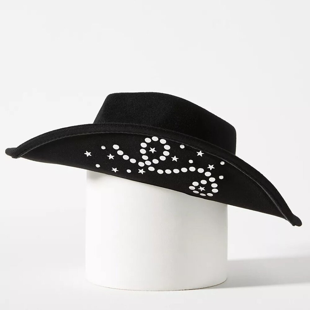 Anthropologie Black Western Felt Hat with Silver Stud Detail
